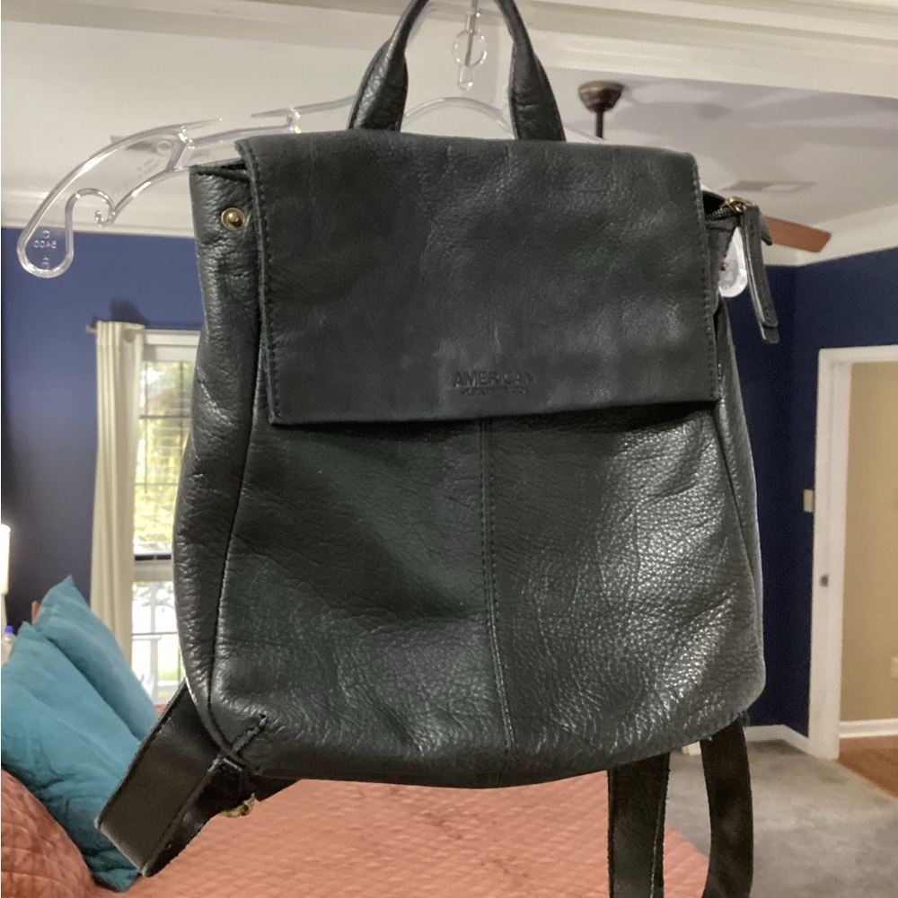 Black leather backpack purse